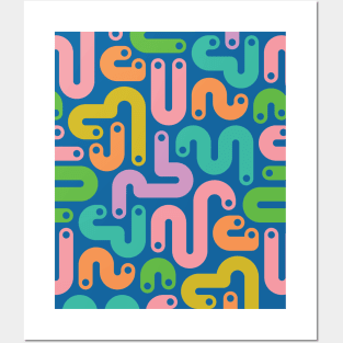 JELLY BEANS Squiggly New Wave Postmodern Abstract 1980s Geometric in Bright Summer Pink Orange Mustard Green Purple Pink with Royal Blue Dots - UnBlink Studio by Jackie Tahara Posters and Art